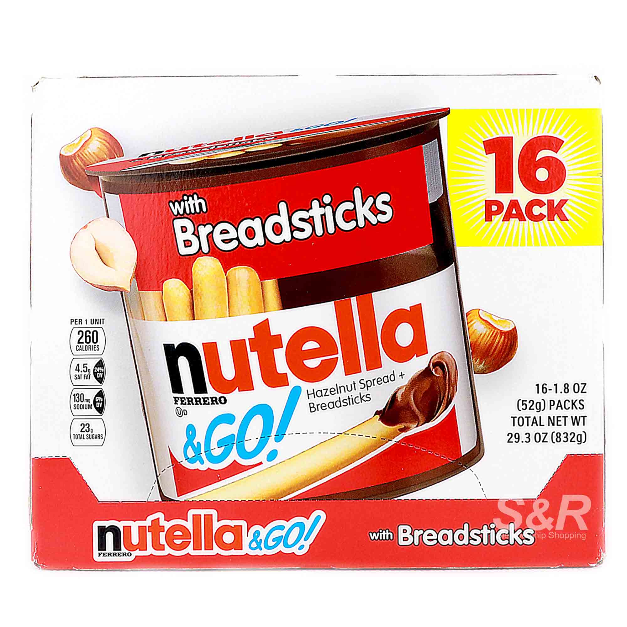 Nutella and Go Hazelnut Spread with Breadsticks 16 packs